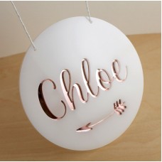 PERSONALISED LASER CUT ROUND NAME PLAQUE SIGN BABY SHOWER KIDS ROOM WHITE 3D 